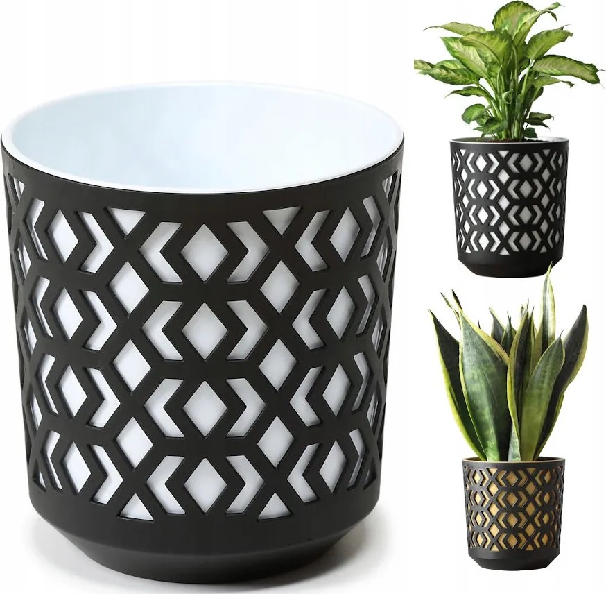 Aztek Virágtartó 25 Test Fekete Betét Fehér Lamela Domex