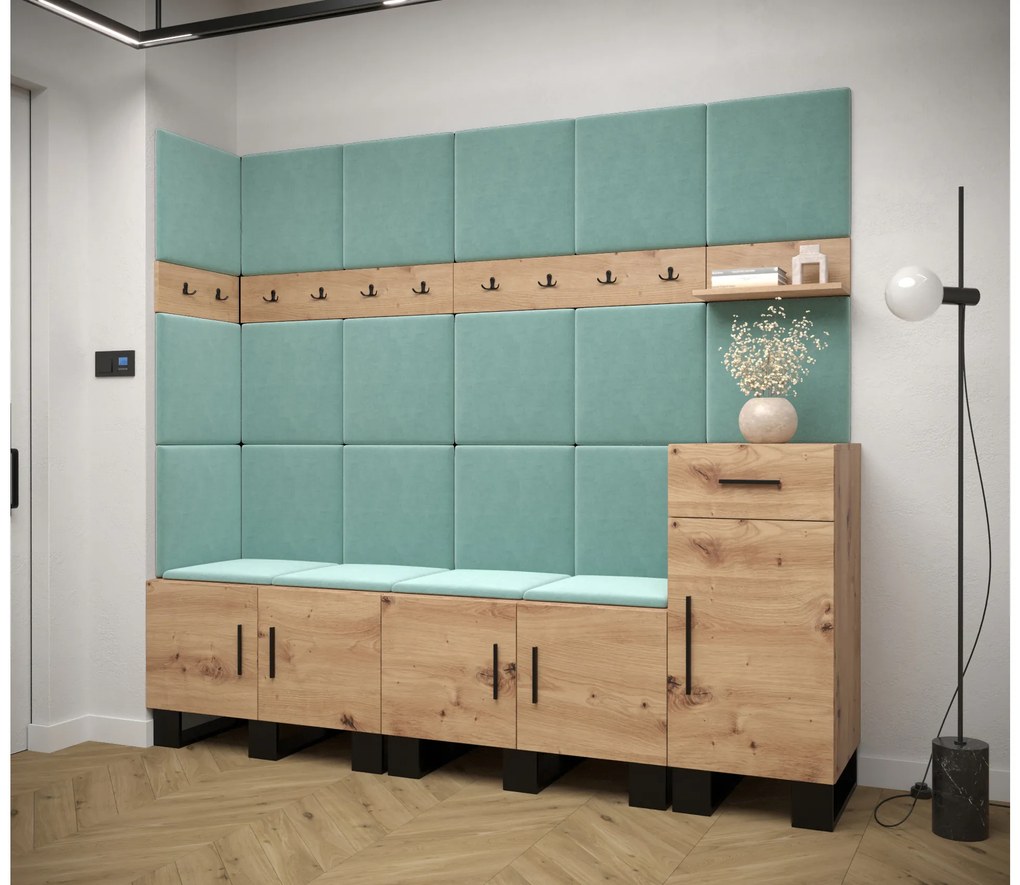 Előszobabútor Amanda 9 (artisan tölgy + zöld). 1085931