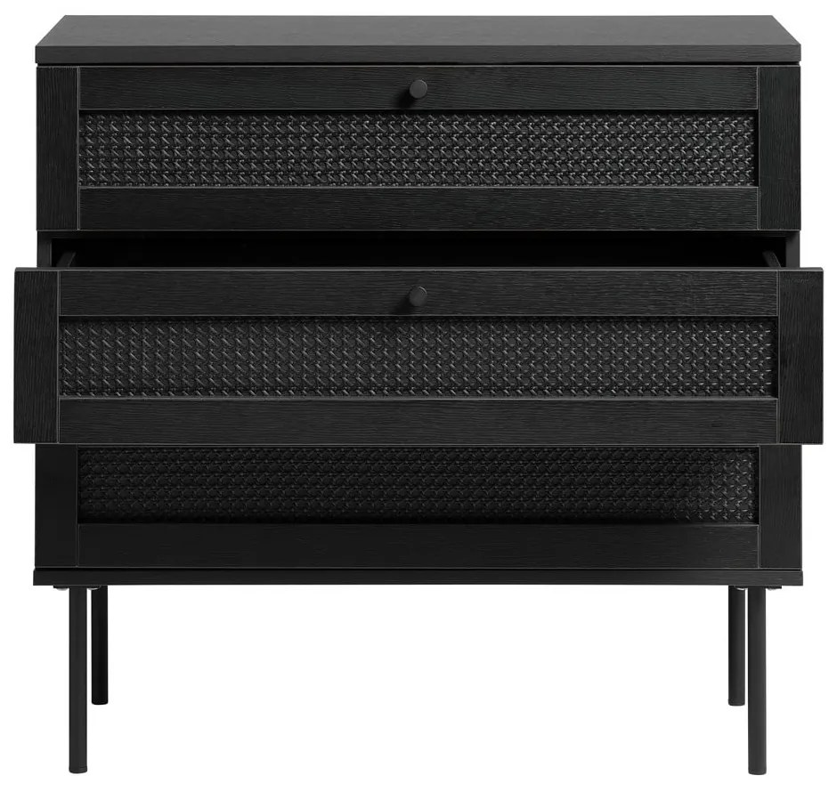 Fekete alacsony komód tölgyfa dekorral 80x75 cm Pensacola – Unique Furniture