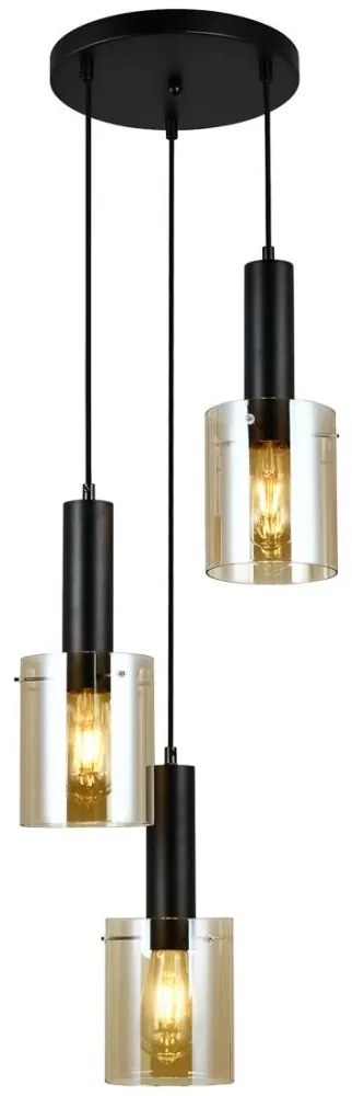 Italux ITALUX PND-5581-3A-BK+AMB - Csillár zsinóron SARDO 3xE27/40W/230V fekete/arany IT0620
