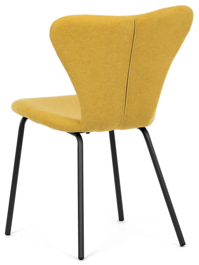 Scaun de sufragerie, material galben, picioare metalice negre