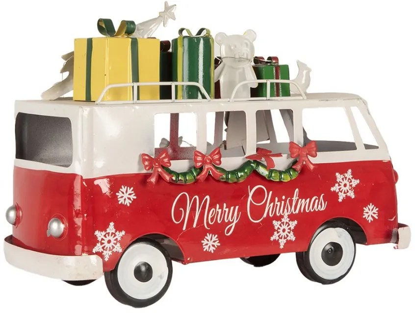 Clayre & Eef piros karácsonyi VW busz LED-es dekoráció 31 cm