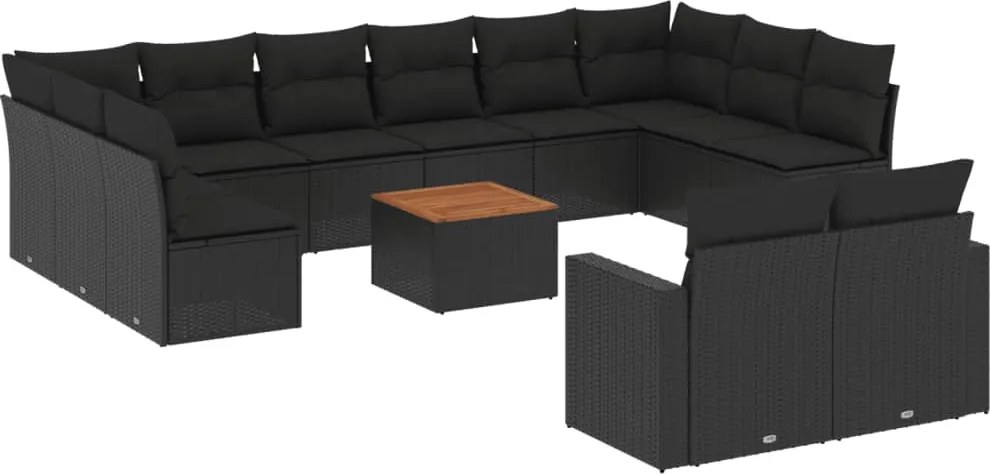 vidaXL 13 részes fekete polyrattan kerti ülőgarnitúra párnákkal