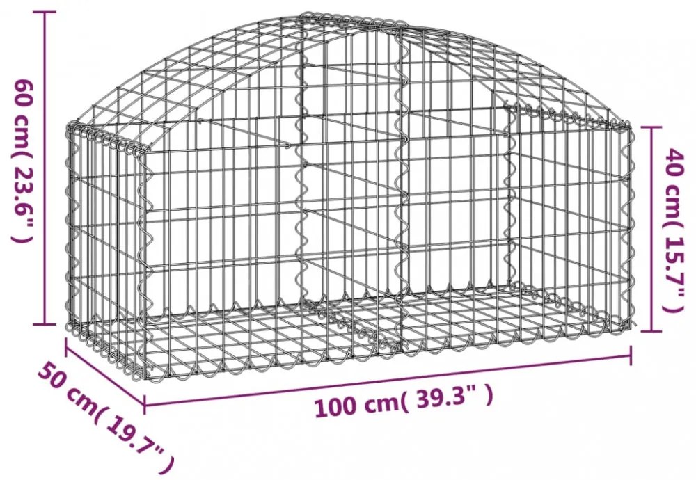íves horganyzott vas gabion kosár 100x50x40/60 cm