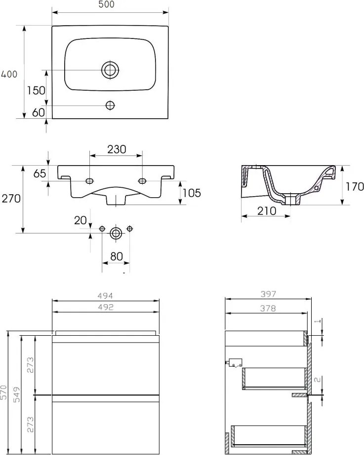 Cersanit Moduo SET, függesztett szekrény 50x40x62 cm + mosogató 50 cm, antracit matt, S801-485-DSM