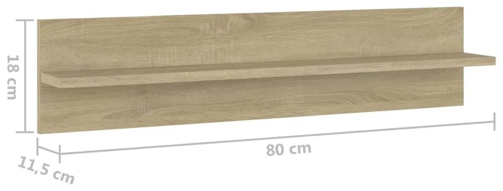2 db sonoma-tölgyszínű forgácslap fali polc 80 x 11,5 x 18 cm
