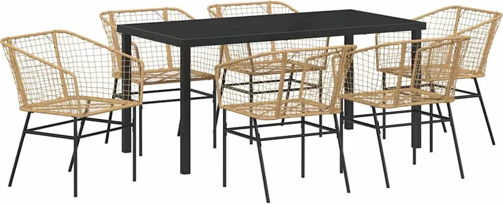 vidaXL Kert étkező szett 7 pcs Barna polirattan