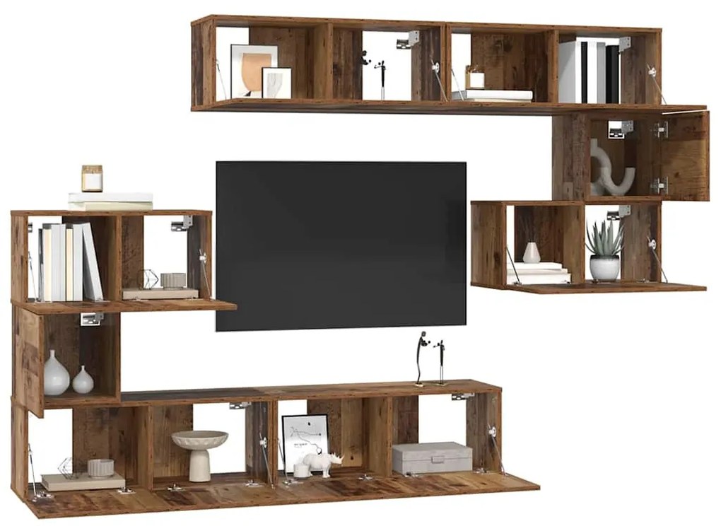 TV szekrény garnitúra 8 pcs Régi fa 80 x 30 x 30 cm Faanyag