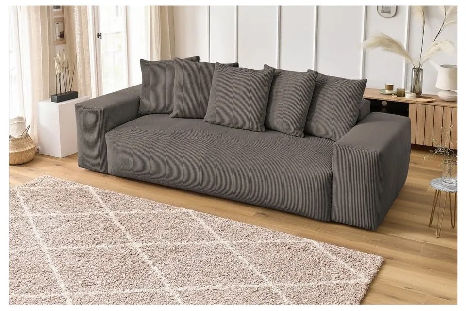 Szürkésbarna kordbársony kanapé 280 cm Voltaire – Bobochic Paris