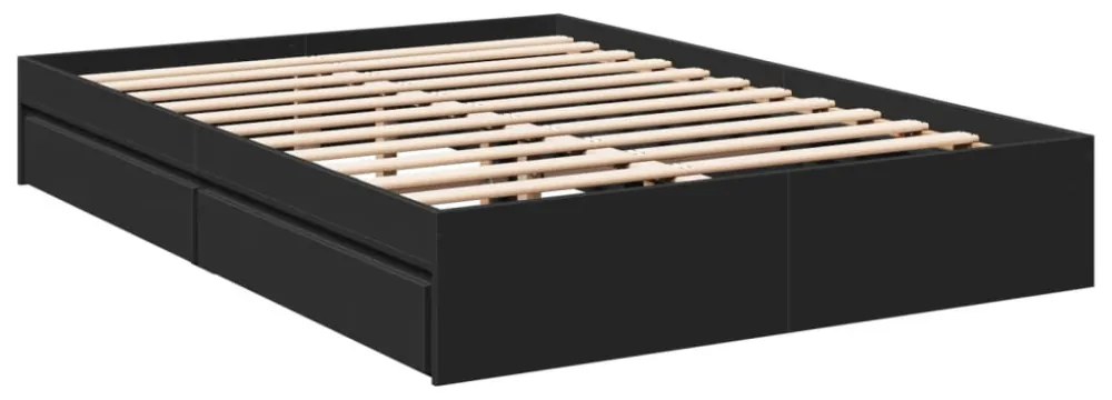 fekete szerelt fa ágykeret fiókkal 120 x 200 cm