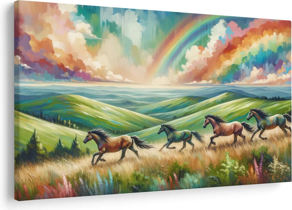 Kép – Vágtázó lovak a tájban (90x60 cm)