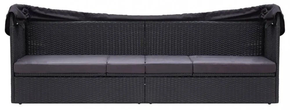 fekete polyrattan kültéri kanapé napellenzővel