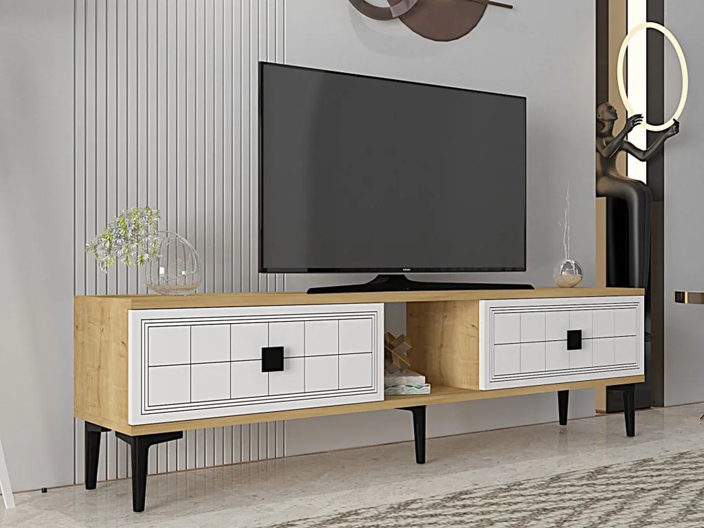 Yuka TV-állvány, zafír tölgy-fehér, 150 cm