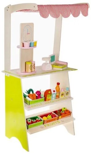 Fából készült stand kiegészítőkkel