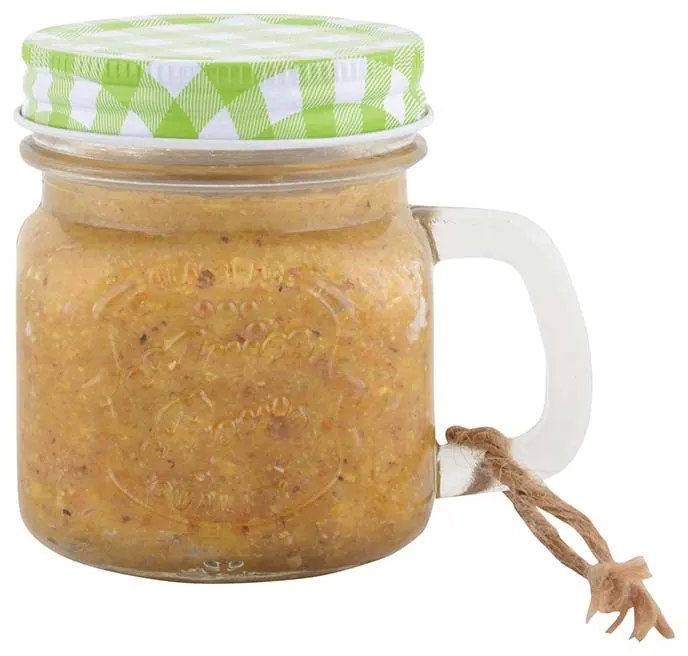 Mogyoróvaj eleség üveg bögrében, zöld