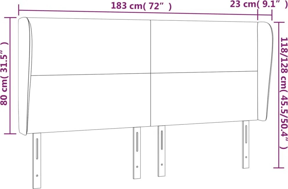 tópszínű szövet fejtámla szárnyakkal 183x23x118/128 cm