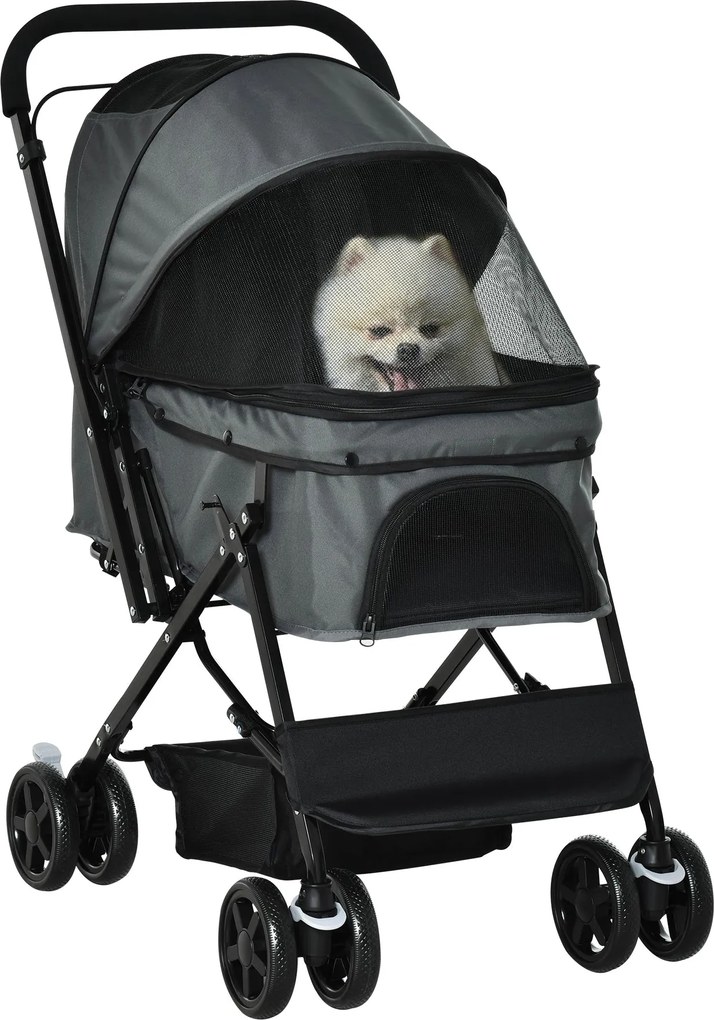 PawHut Állat Sportkocsi Kutyák és Macskák Számára - Pet Kocsi Oxford Sötét Szürke 76,5 x 52 x 95 cm | Aosom