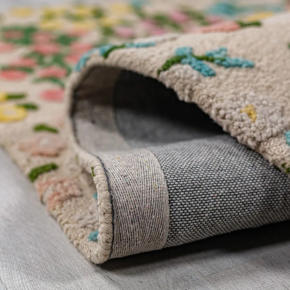 Krémszínű kézi szövésű gyapjú szőnyeg 120x170 cm Emilia Floral – Flair Rugs
