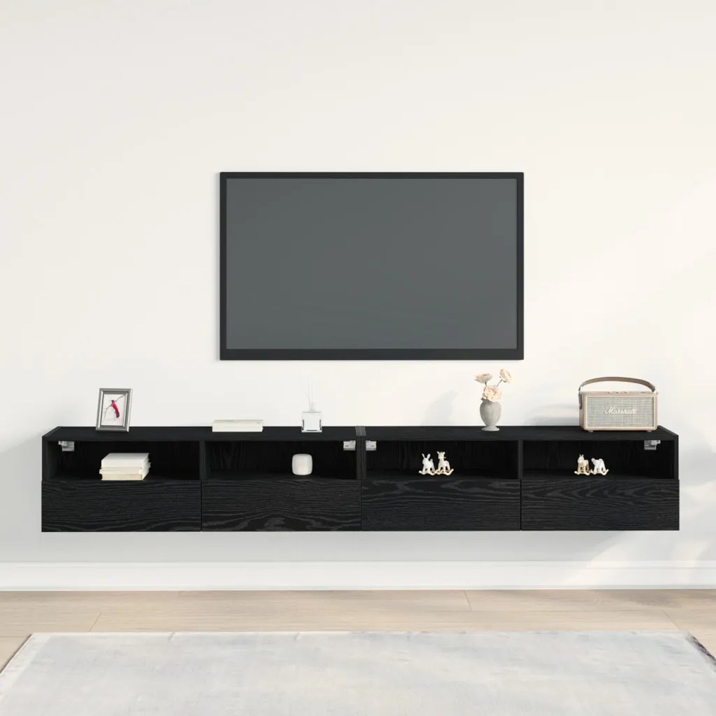 TV Faliszekrények 2 db Fekete Tömörfa 100x30x30 cm Mérnöki Fa