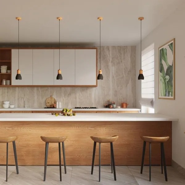 Sollux SL.0963 - Csillár zsinóron QUBIC 1xE27/60W/230V beton/fa fekete