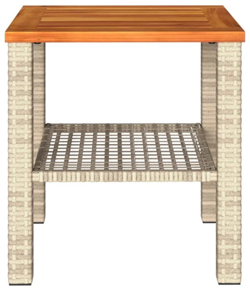 bézs polyrattan és akácfa kerti asztal 40 x 40 x 42 cm