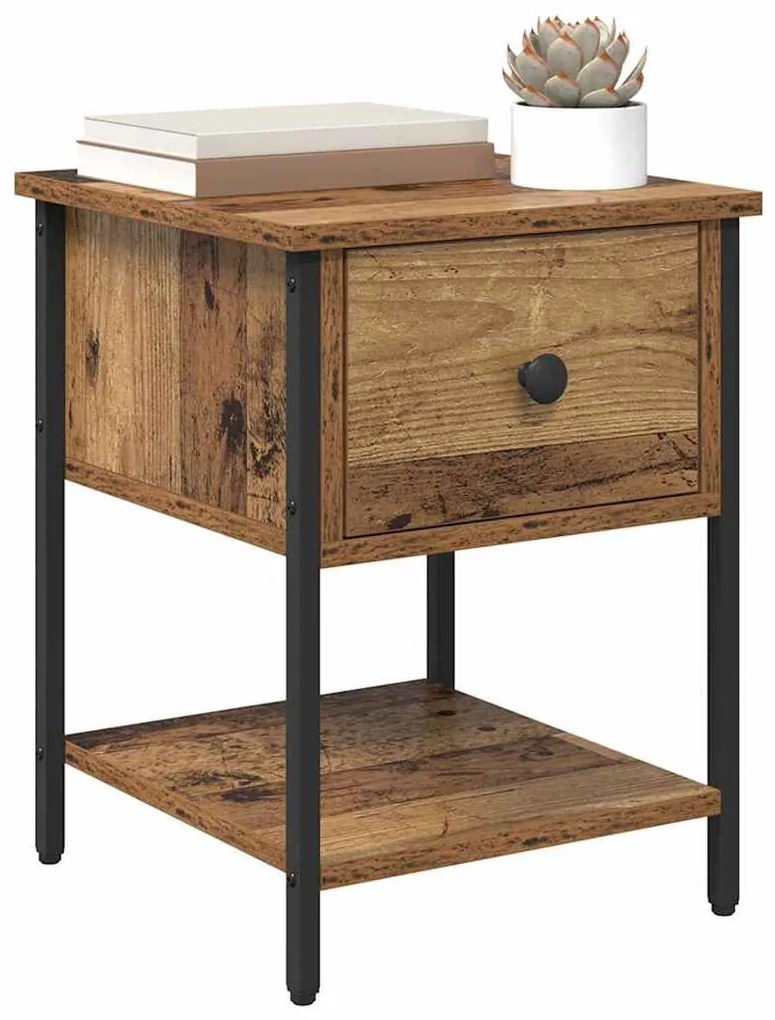 Éjjeli asztal fiókkal 2 pcs Régi fa 34 x 35,5 x 45 cm Faanyag