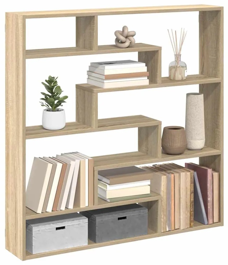 sonoma tölgyszínű szerelt fa fali kockapolc 7 rekeszes színű