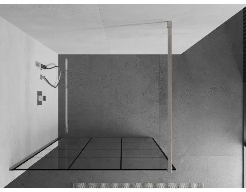 Mexen Kioto, Walk-In zuhany paraván 120 x 200 cm, 8 mm átlátszó üveg fekete mintás, csiszolt acél profil, 800-120-101-97-77
