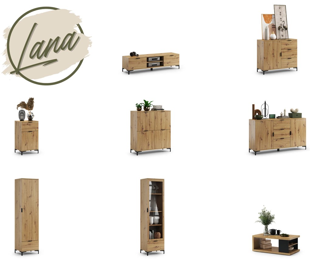 LANA 07 vitrinszekrény Artisan tölgy - 1 AJTÓS SZEKRÉNY FIÓKOKKAL