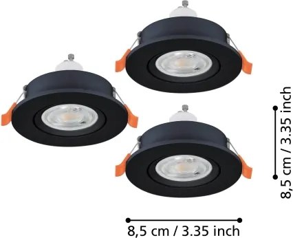 Eglo 902251 - SZETT 3xLED fürdőszobai süllyesztett mennyezeti lámpa BARRANCO 1xGU10/4,5W/230V IP44 fekete