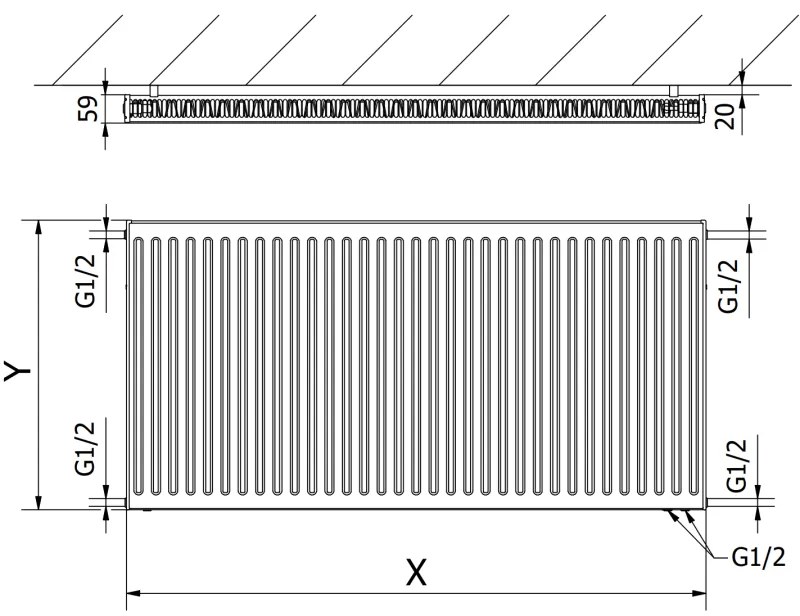 Mexen CV11, panelradiátor 600 x 1600 mm, alsó csatlakozás, 1493 W, fekete, W611-060-160-70