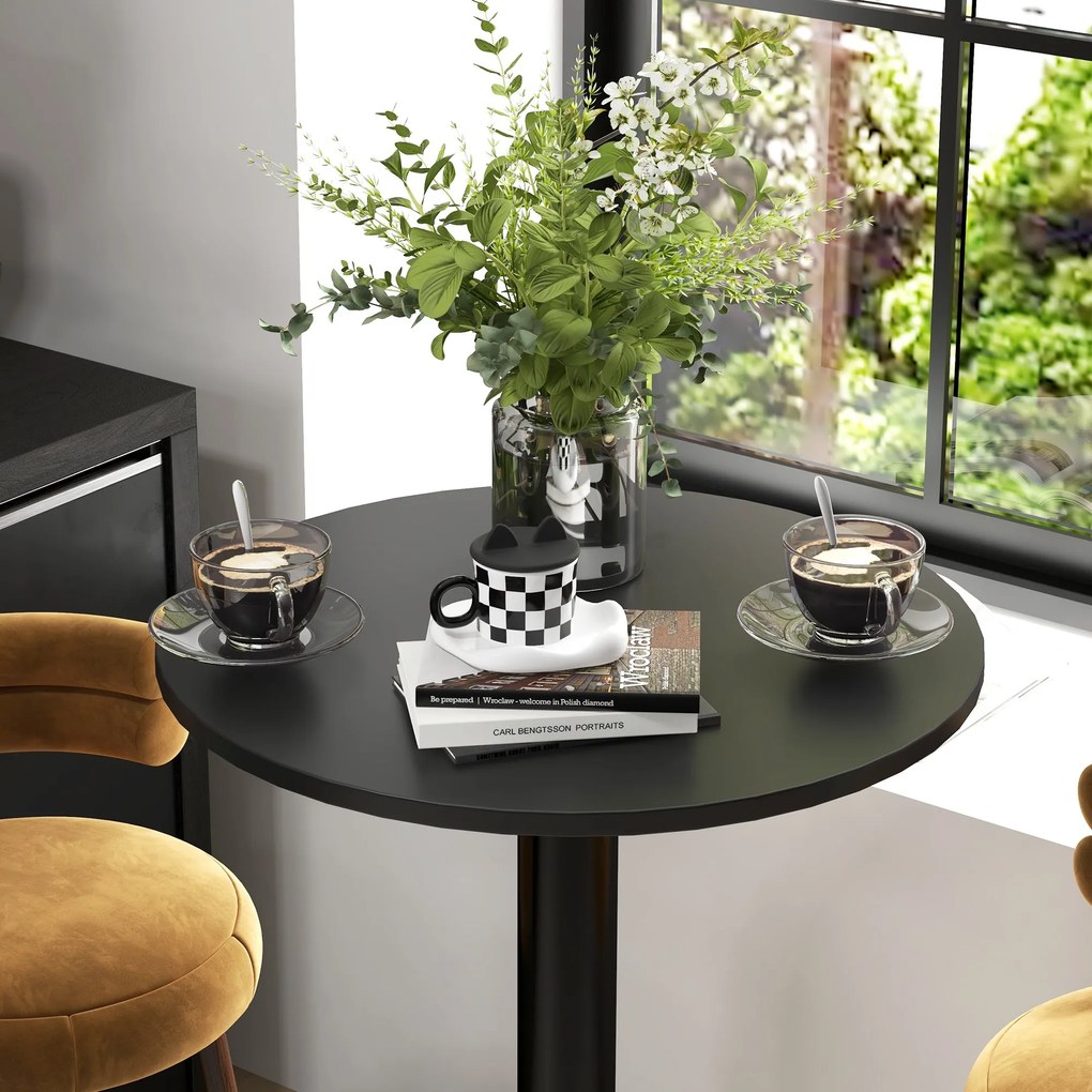 HOMCOM Kerek bárasztal Bistro asztal Magas étkezőasztal Modern stílus Acél keret dim. 60L x 60W x 102H cm Fekete | Aosom