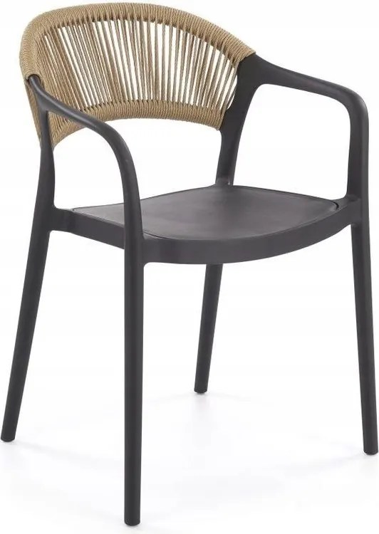 Kerti szék zsinóros háttámlával, fekete, karfával K583