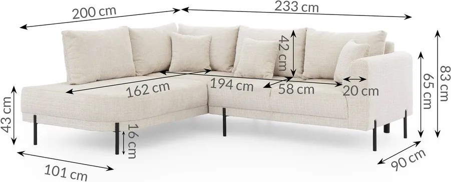 Bézs zsenília sarokkanapé (bal oldali-L alakú) Mauris – Ropez