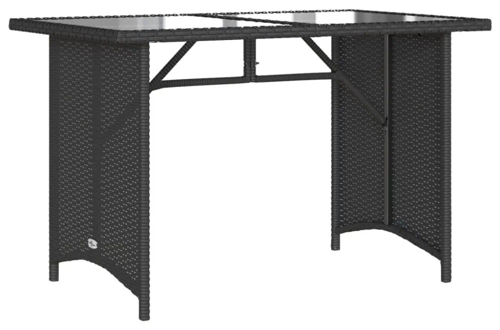 fekete polyrattan üveglapos kerti asztal 110x68x70 cm