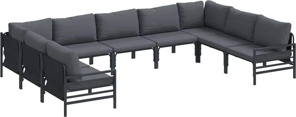 vidaXL Kerti Kanapé Szett párnával 9 pcs Fekete Acél