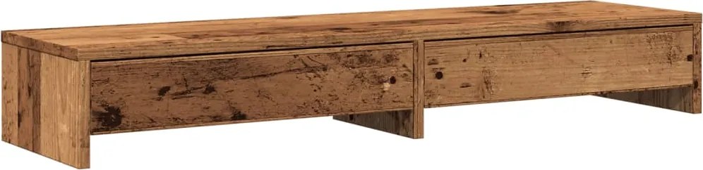 vidaXL antik fa színű szerelt fa monitorállvány fiókokkal 100x27x15 cm