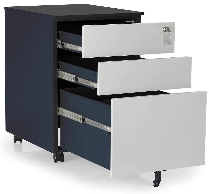 Fém konténer 40 x 50 x 61 cm - 3 fiók, antracit - ral 7016