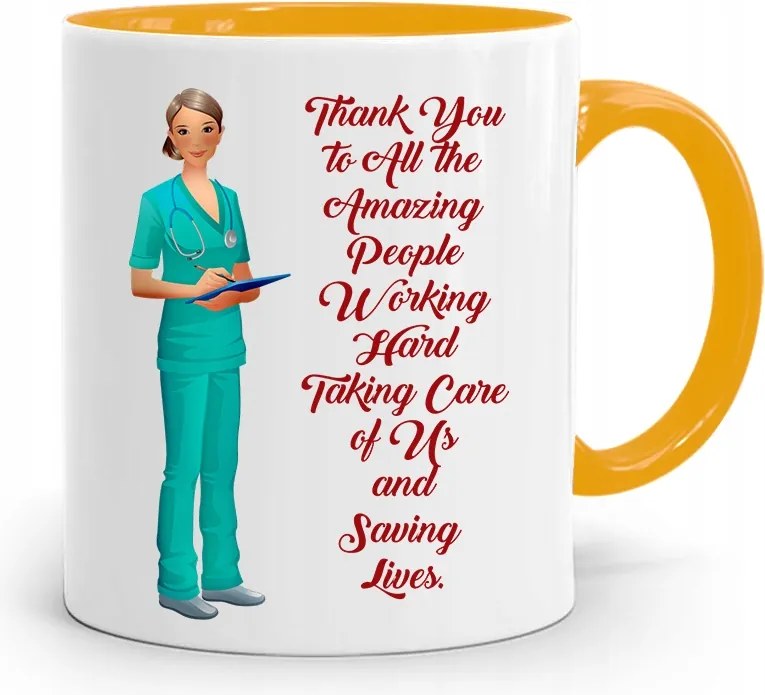 Sárga Bögre Ápolónő Ajándék Thank You To All fényképes nyomtatással