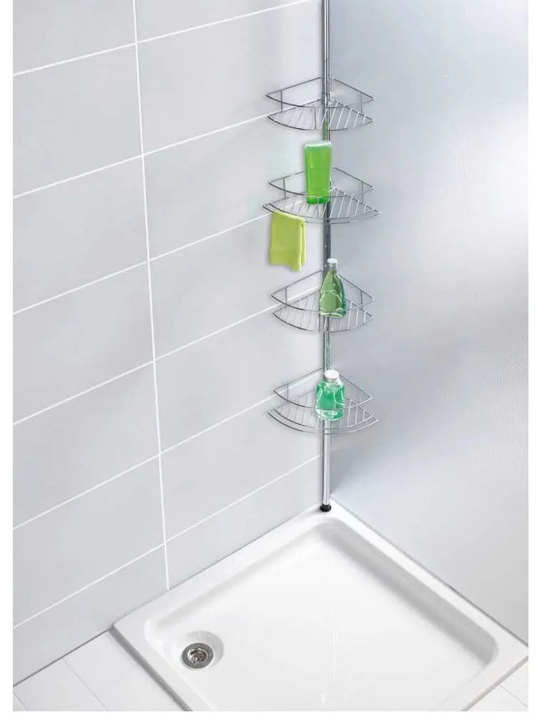 Fényes ezüstszínű teleszkópos rozsdamentes acél fürdőszobai sarokpolc Dolcedo – Wenko