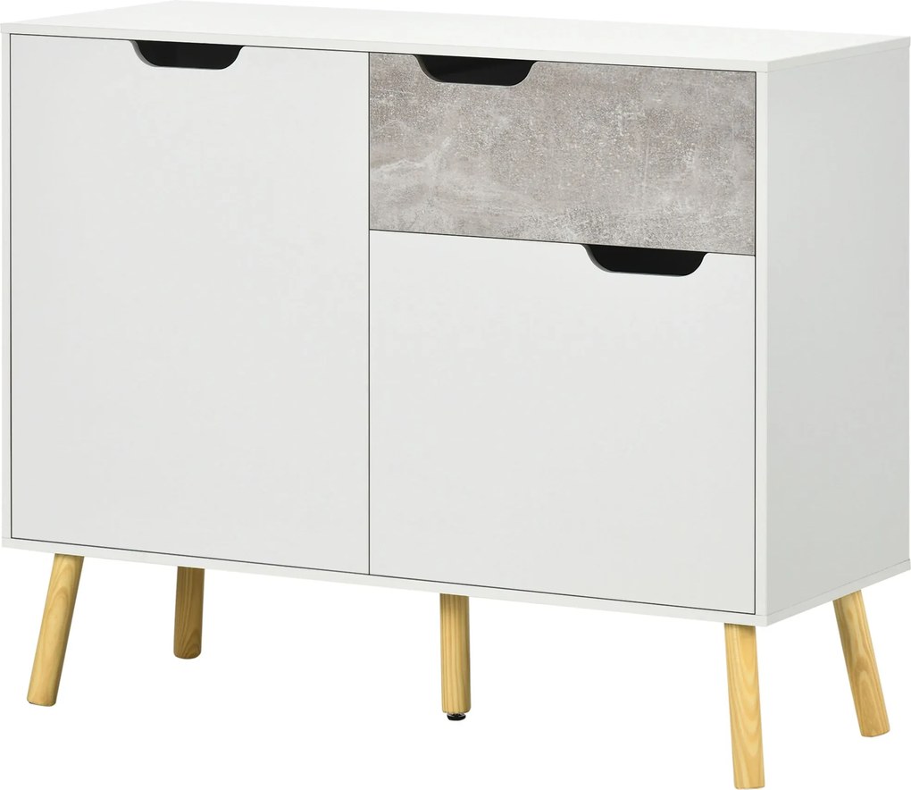 HOMCOM Konyhai Oldalszekrény Büfé Szekrény 2 Ajtóval és 1 Fiókkal, Tároló Szekrény Nappaliba, Irodába, Hálószobába Modern Stílus 98x39x81,5 cm Fehér |