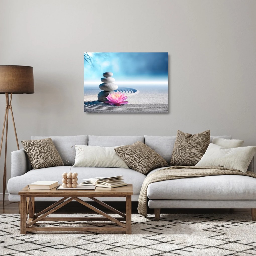 Homok, liliom és spa kövek képe (üvegen) (70x50 cm)