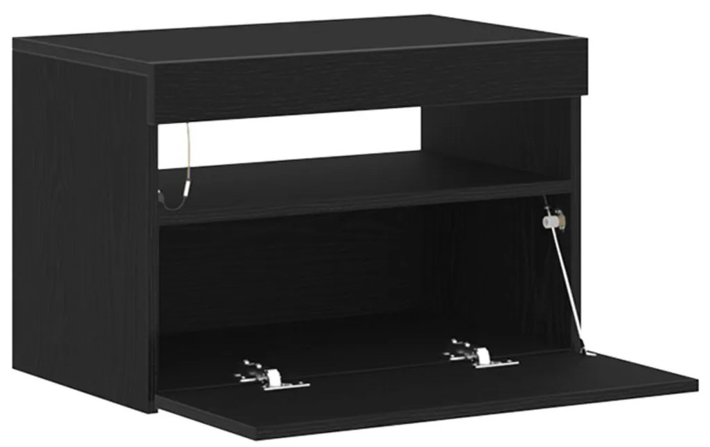 TV-szekrény LED világítással, fekete tölgy színben, 60x35x40 cm, összeszerelt fa