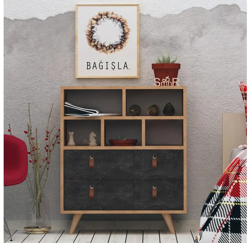 Komód MARCO 85,6x70 cm antracit/barna