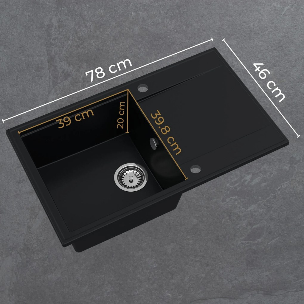 SINK Quality Quality Sink55 mosogató, gránit konyhai mosogató 780x460x215 mm, szürke, SKQ-SINK.D.1KDOL
