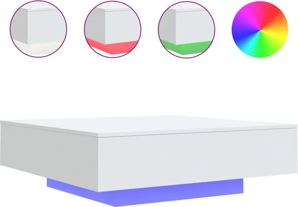 vidaXL fehér dohányzóasztal LED-lámpákkal 100 x 100 x 31 cm
