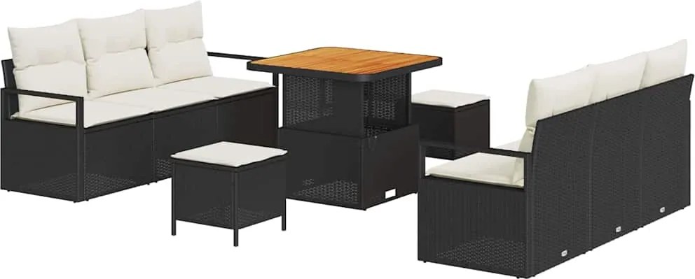 vidaXL Kerti Kanapé Szett párnával 9 pcs Fekete polirattan