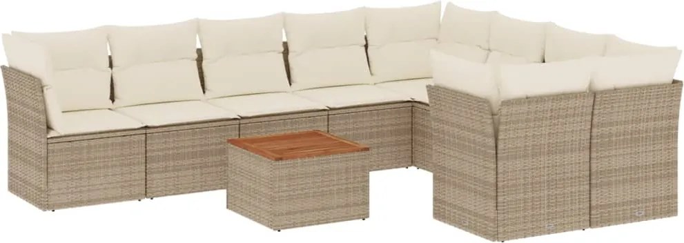 vidaXL 10 részes bézs polyrattan kerti ülőgarnitúra párnával