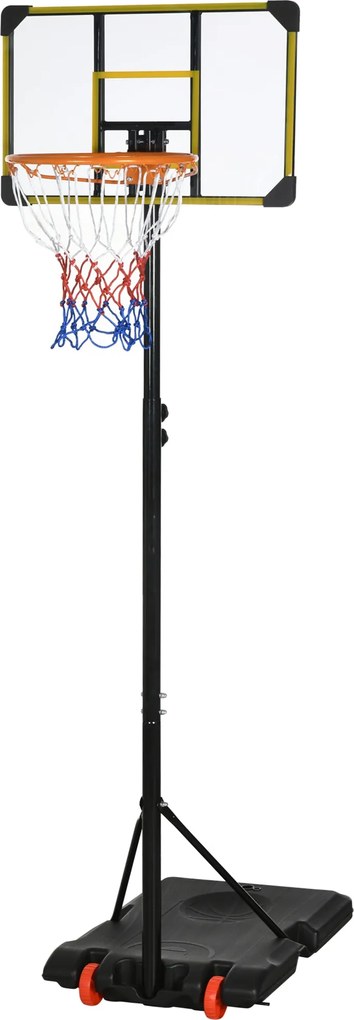 SPORTNOW Állítható Magasságú Kosárlabda Gyűrű 178-208 cm Kerekekkel Gyerekeknek 6 Évtől Töltethető Alappal Kültérre 75x56x210-240 cm Sárga és Fekete |