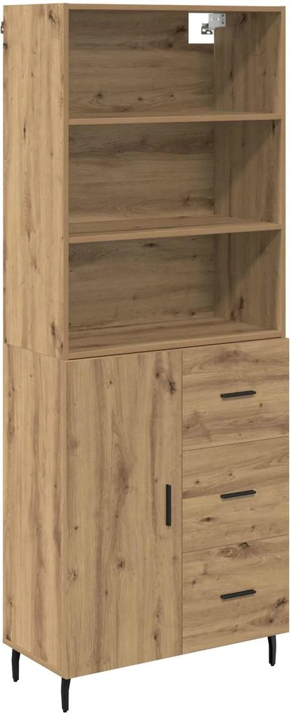 vidaXL Magasfiú Artisan tölgy 69,5 x 34 x 180 cm Műanyag Fa és Üveg